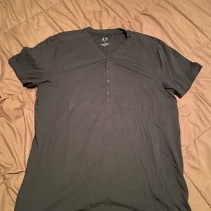 Armani Exchange Black Tee (button v-neck)
